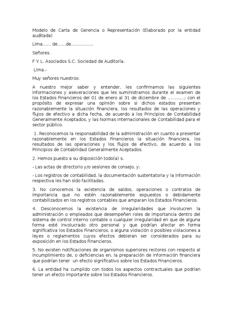 Modelo de Carta de Gerencia o Representación  Principios de