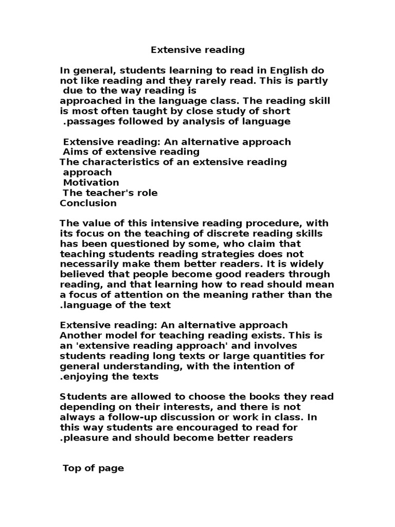 Extensive Reading Reading (Process) Psychological Concepts