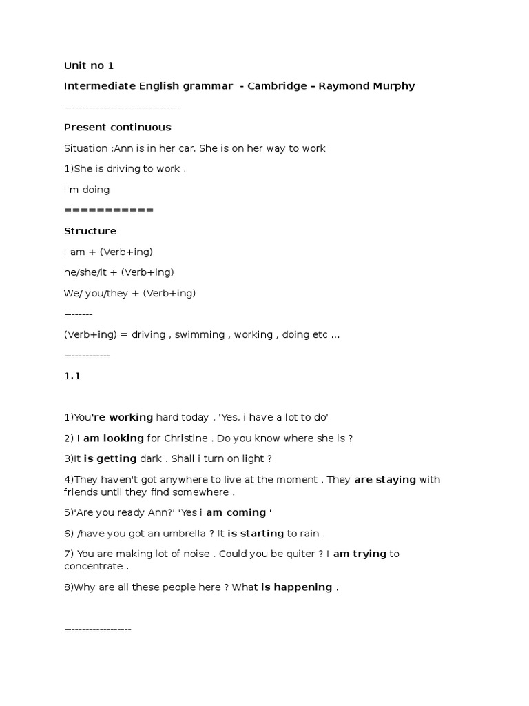 Unit 1: Present Continuous Grammar | PDF