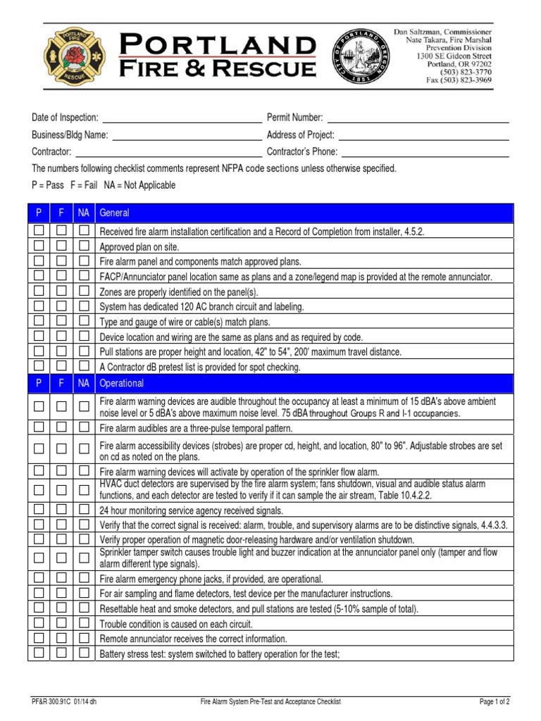 300.91C Fire Alarm System PreTest and Acceptance Test Checklist 327