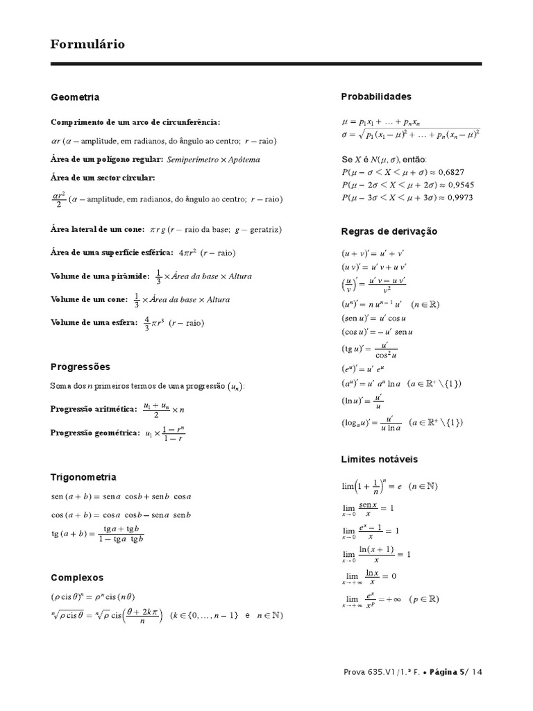 Formulario Matematica Exame