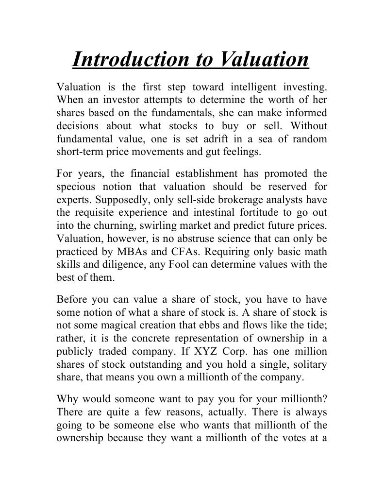 Introduction To Stock Valuation Pdf Price Earnings Ratio Stocks