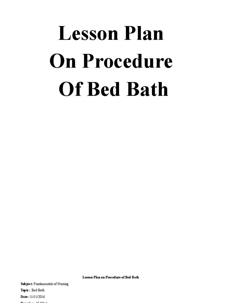 Lesson Plan on Procedure of Bed Bath Bathing Lesson Plan