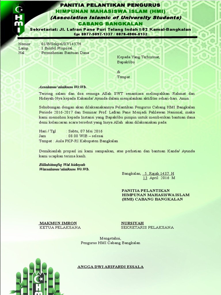 Proposal Pelantikan Hmi Bangkalan Dengan Stempel