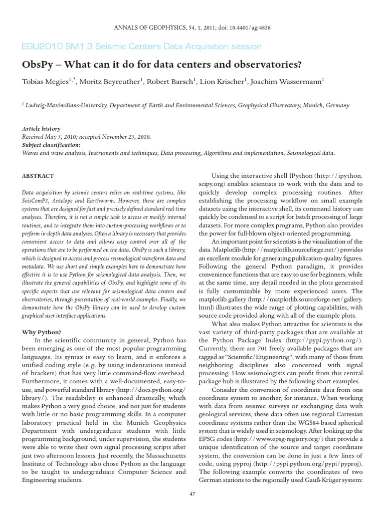 2ObsPy - What Can It Do For Data Centers and Observatories | PDF | File ...