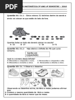 Avaliação de Matemática 3º Ano 4 BIMESTRE 2016