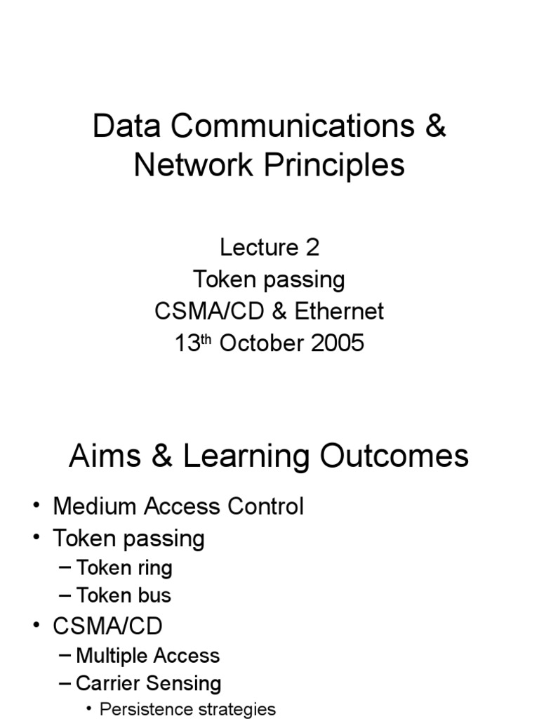 Data Communications & Network Principles: Token Passing CSMA/CD ...