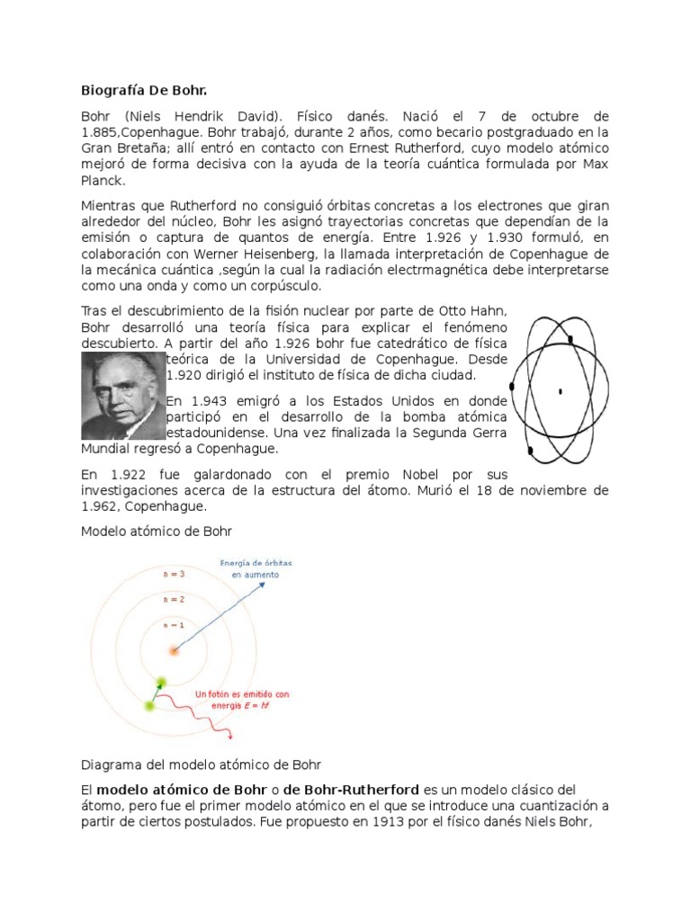 Biografía de Bohr | PDF | Niels Bohr | Electrón