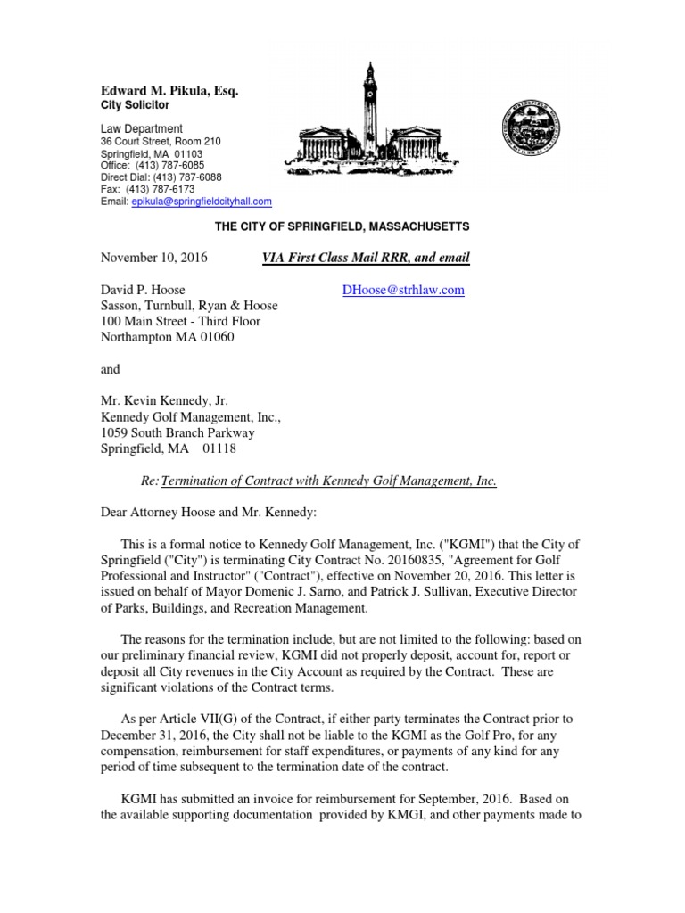 Golf course Letter of Termination