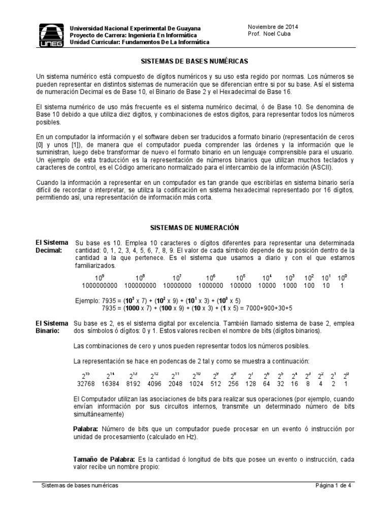 Sistemas de Bases Numericas | PDF | Poco | Decimal