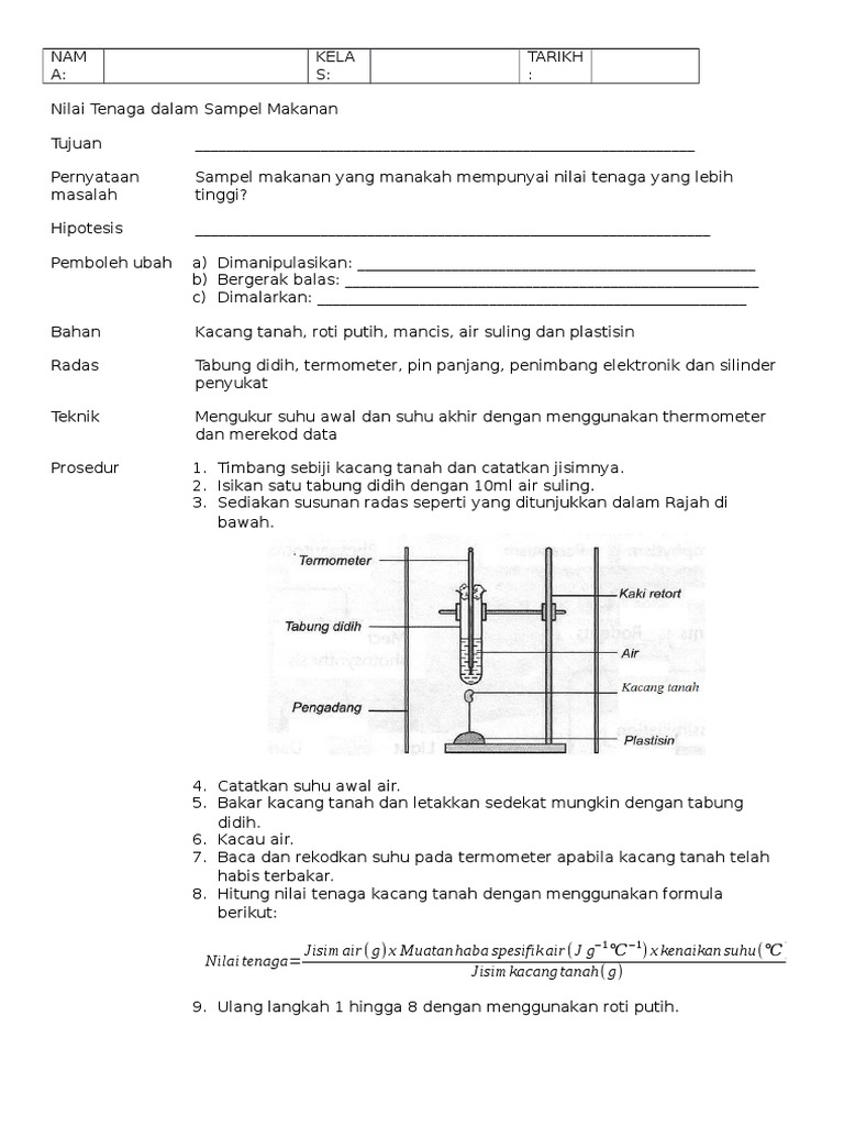 Nilai Tenaga Dalam Sampel Makanan Pdf