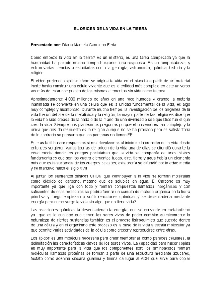 Origen de la Vida en la Tierra | PDF | Abiogénesis | Vida