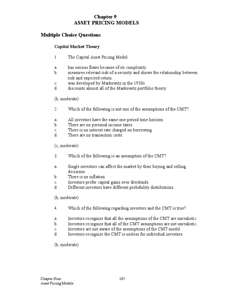 Asset Pricing Models Overview | PDF | Capital Asset Pricing Model ...