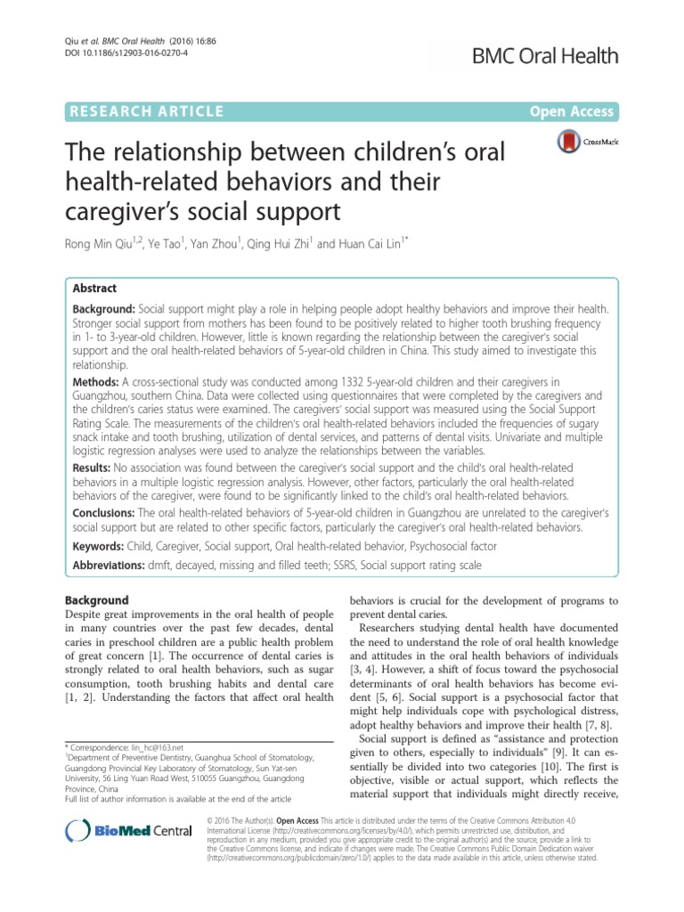The Relationship Between Children 'S Oral HealthRelated Behaviors and