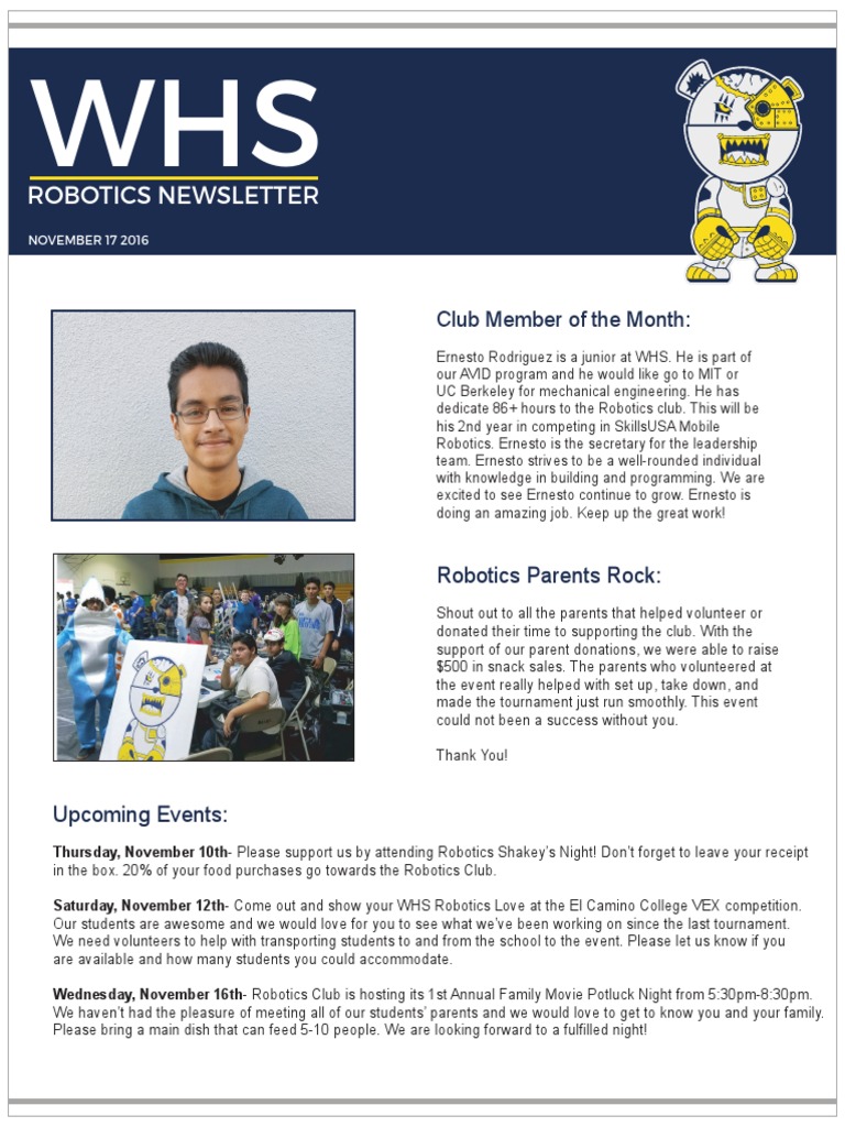 Whs Robotics Newsletter | PDF