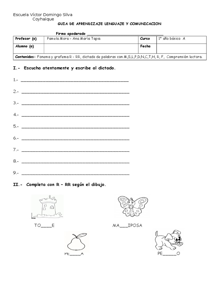 Guia De Aprendizaje Lenguaje Y Comunicacion R Rr