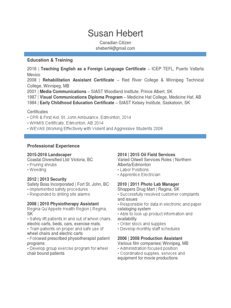 Susan Hebert: Education & Training | PDF