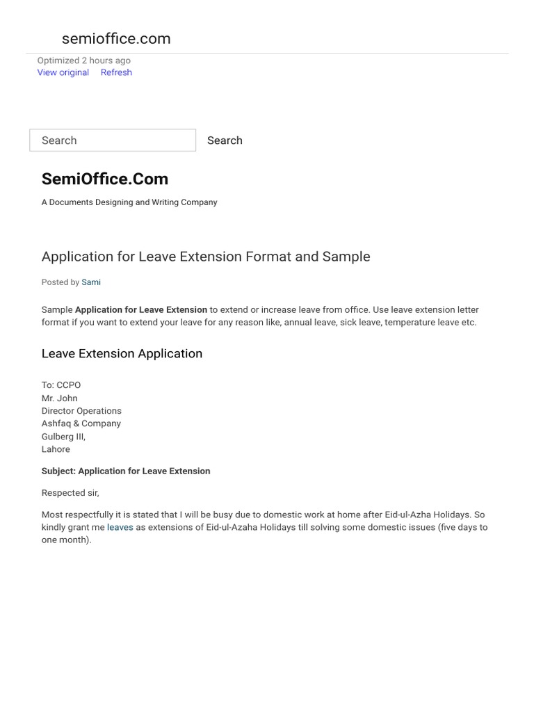 Leave Extension Application Samples | PDF | Cyberspace | Computing And ...