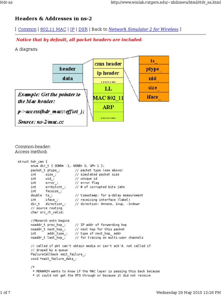 Understanding Headers and Addresses in Ns2 | PDF | Network Packet ...