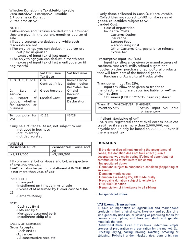 Whether Donation Is Taxable/Nontaxable Zero Rated/VAT Exempt/VAT