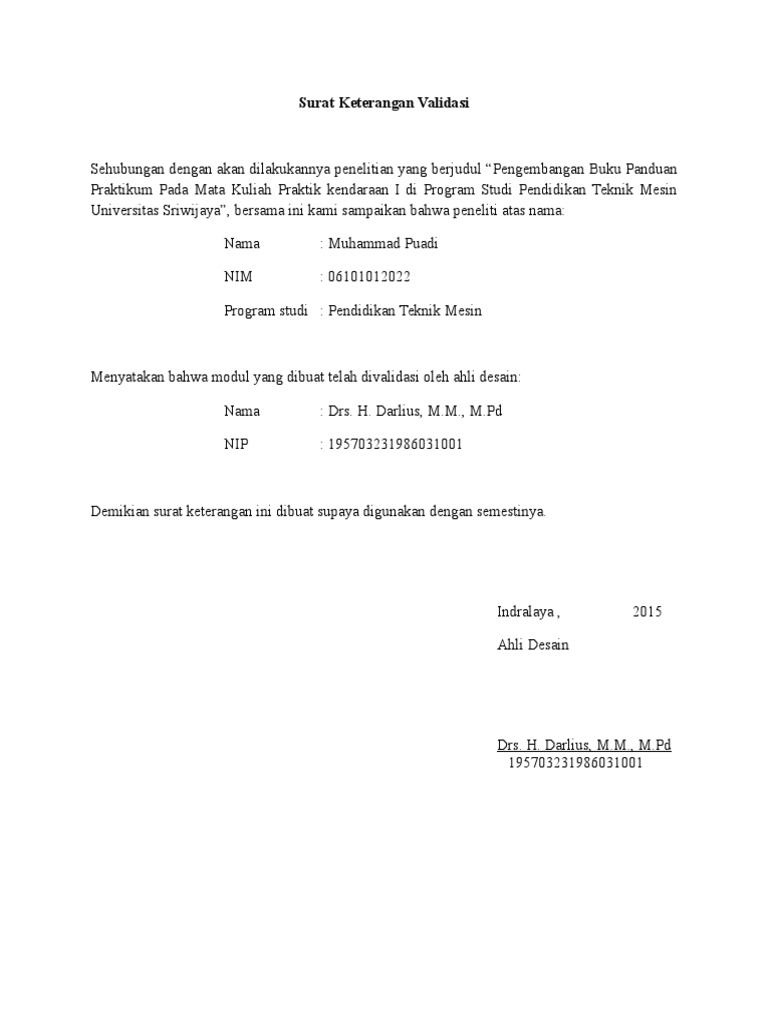 Surat Keterangan Validasi