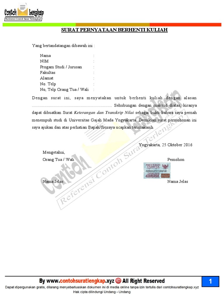 Contoh Surat Pengunduran Diri Mahasiswa  PDF