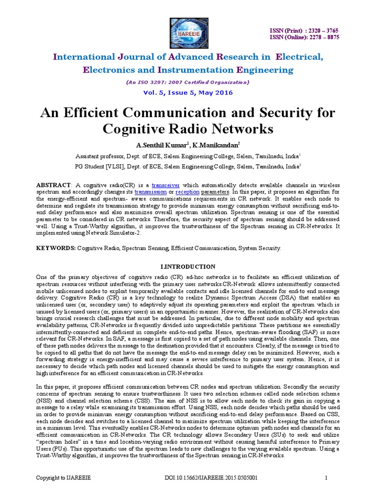 An Efficient Communication and Security For Cognitive Radio Networks ...