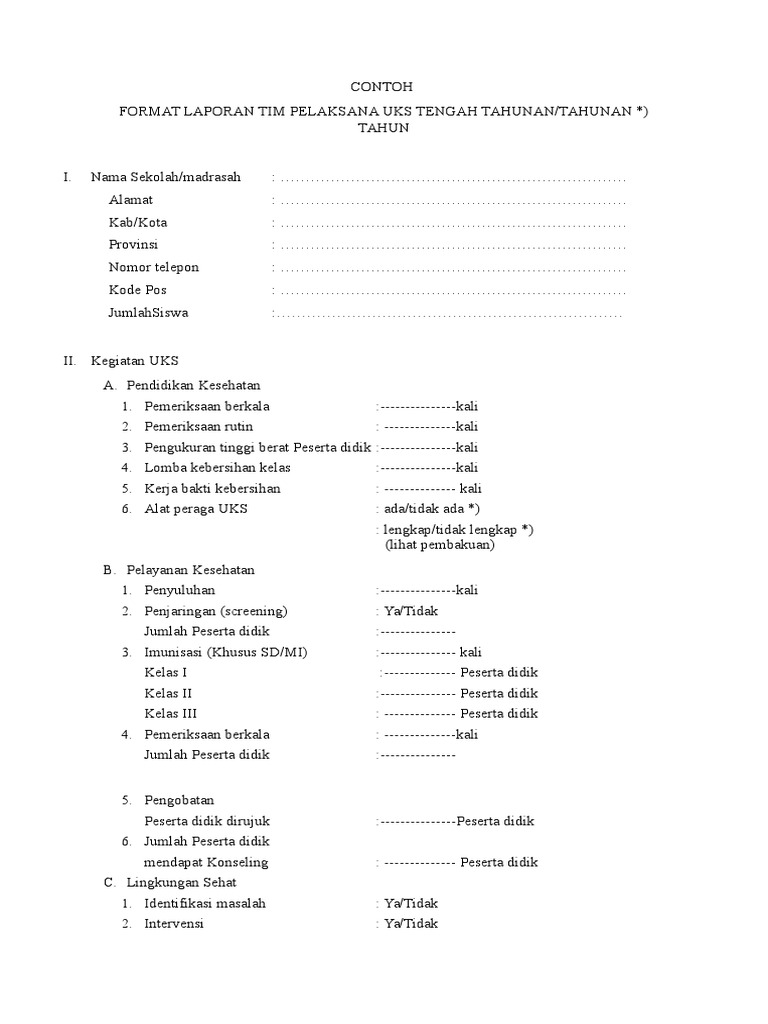 Contoh Laporan Uks Pdf