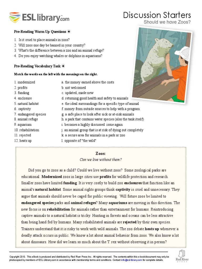 Discussion Material Zoos (ESL, EFL, English Lesson) PDF Zoo
