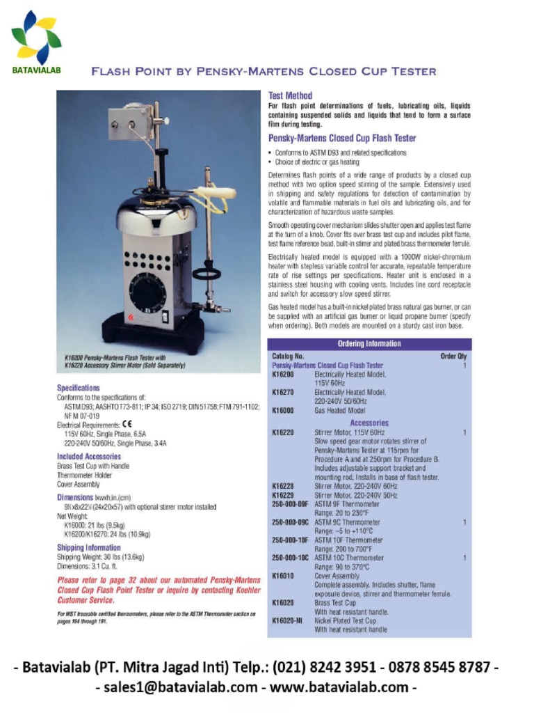 Flash Point Pensky-Martens Closed Cup Tester | PDF