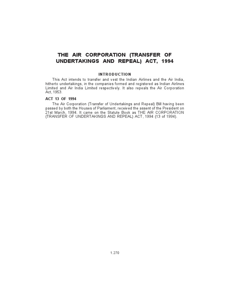 Air Corporation Transfer Act 1994 Overview | PDF | Act Of Parliament ...