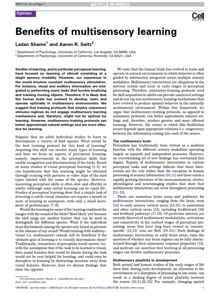 Benefits of Multisensory Learning | PDF | Perception | Learning
