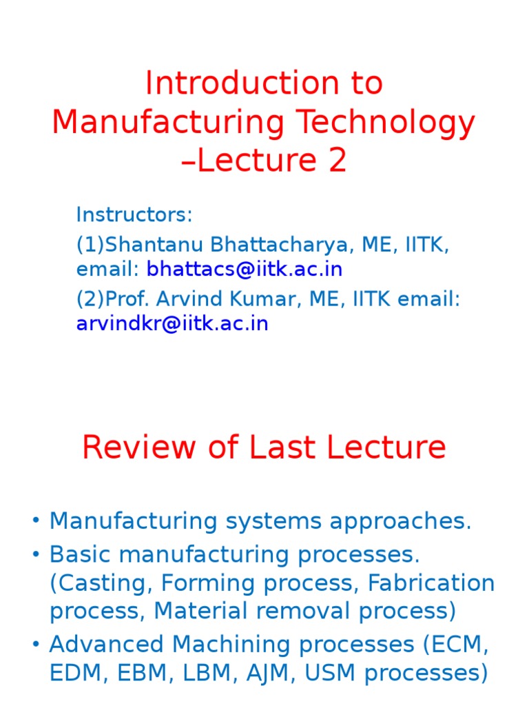 Introduction To Manufacturing Technology Lecture 2 Pdf Machining