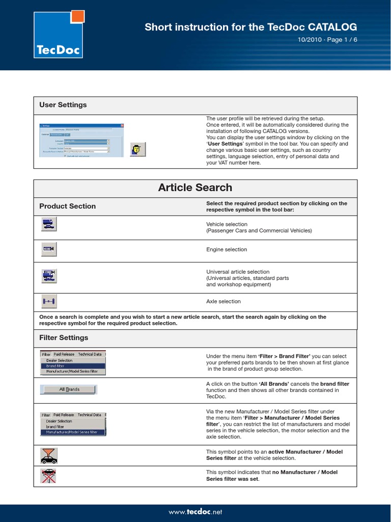 Short Instruction For The Tecdoc Catalog: Article Search | PDF ...