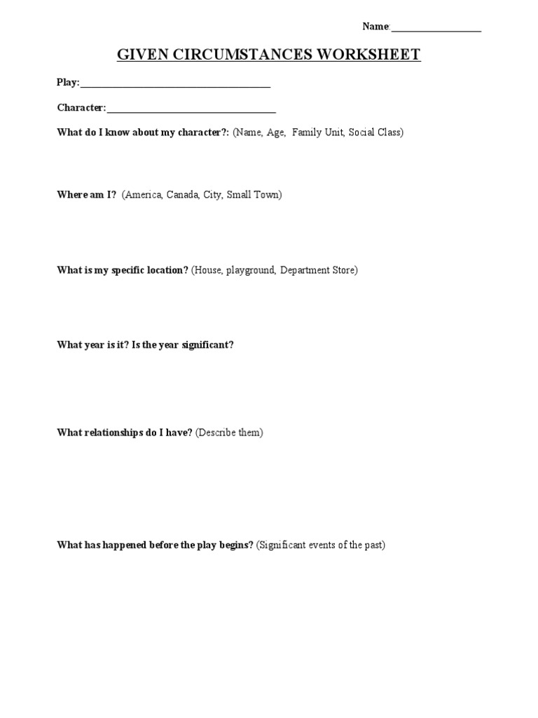 Given Circumstances Worksheet PDF