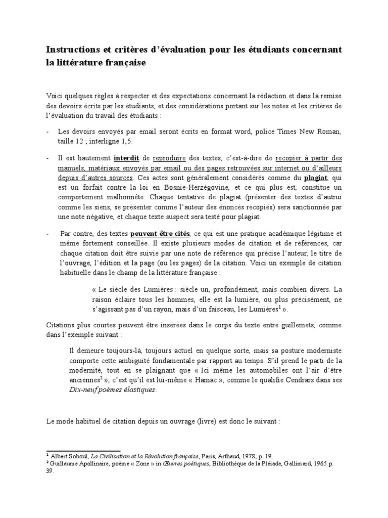 Instructions Et Criteres D Analyse Plagiat Langue Francaise