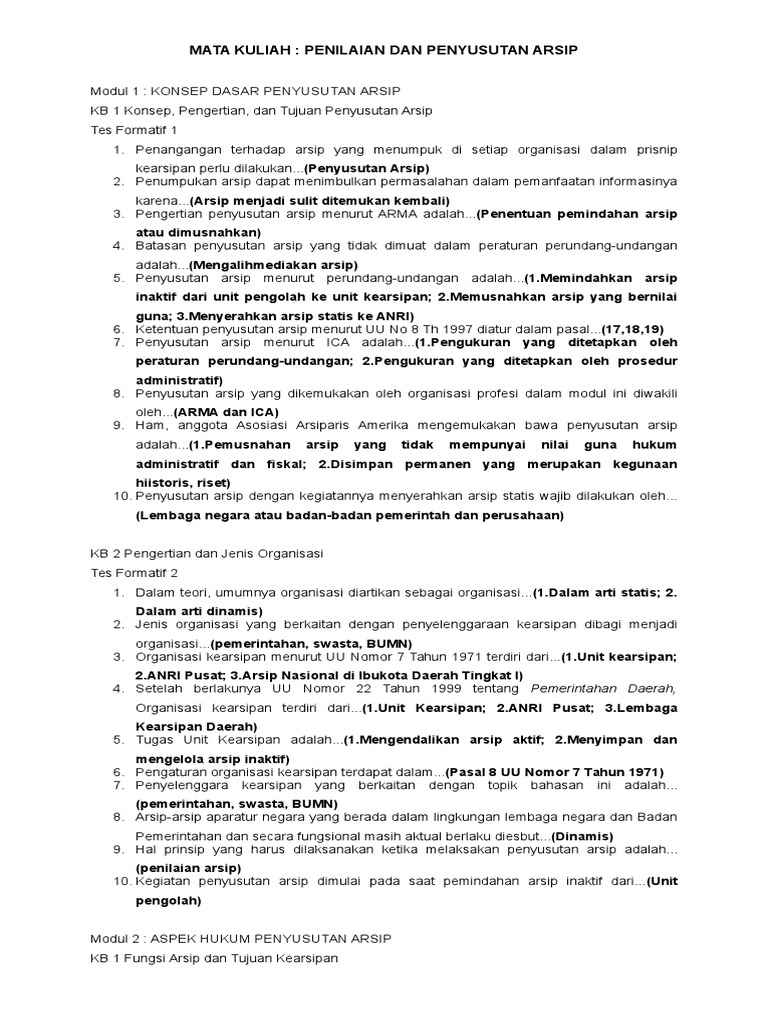 kumpulan soal makul penilaian dan penyusutan arsip.docx
