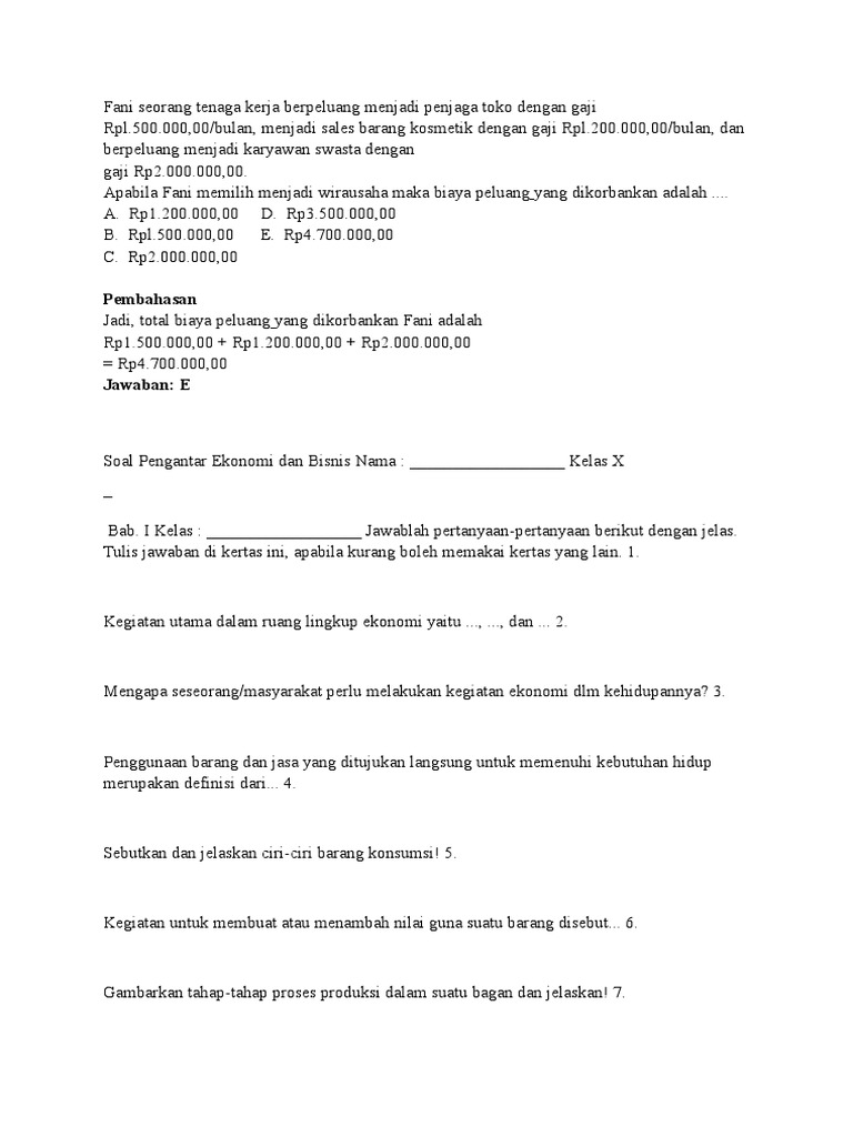 Soal Dan Jawaban Biaya Peluang Kumpulan Contoh Surat dan