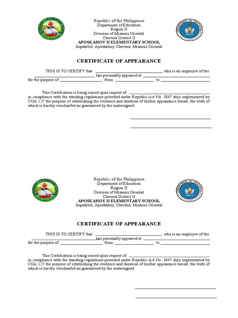 Certificate of Appearance Template | PDF