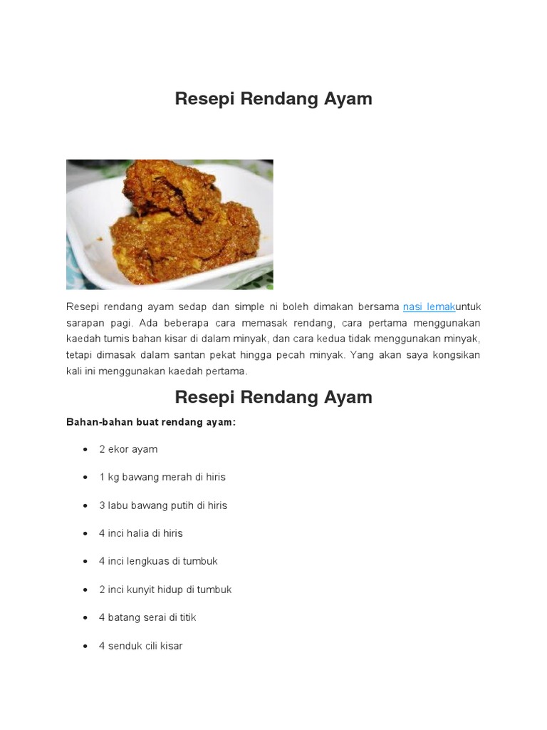 Resepi Rendang Ayam Pdf