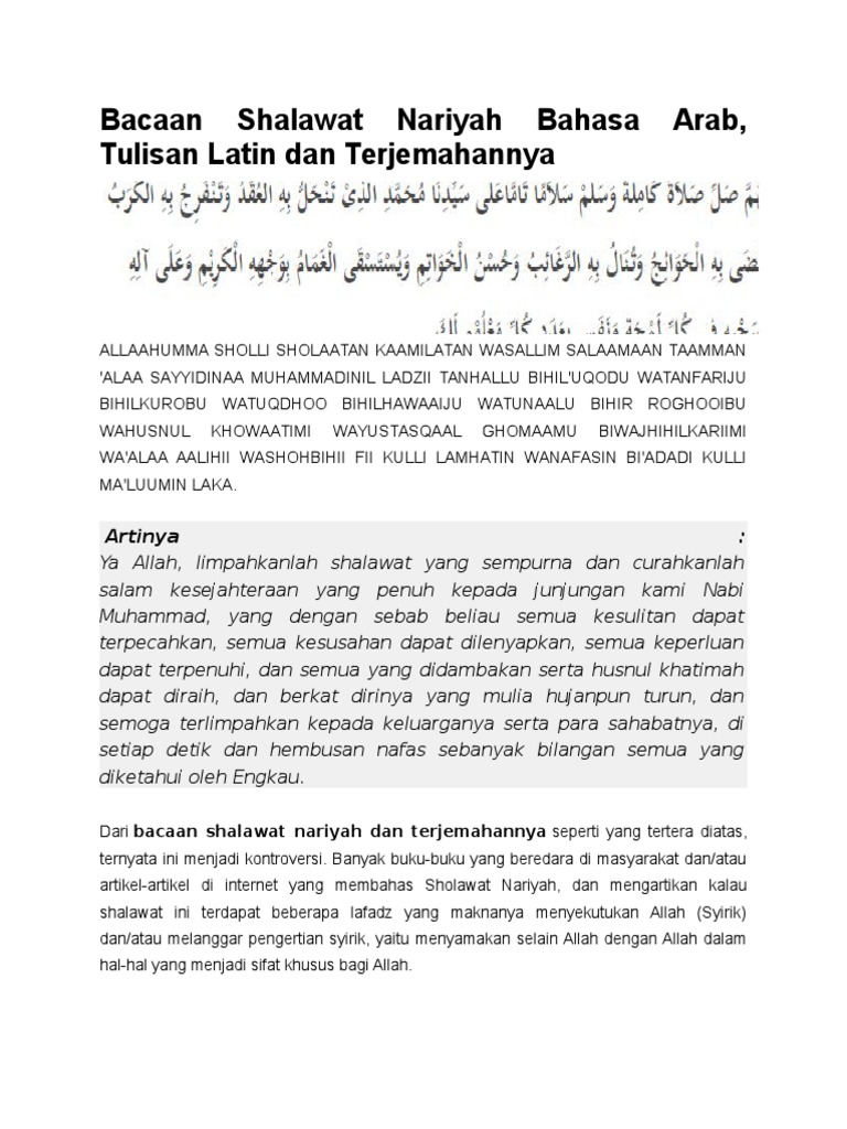 Bacaan Shalawat Nariyah Bahasa Arab