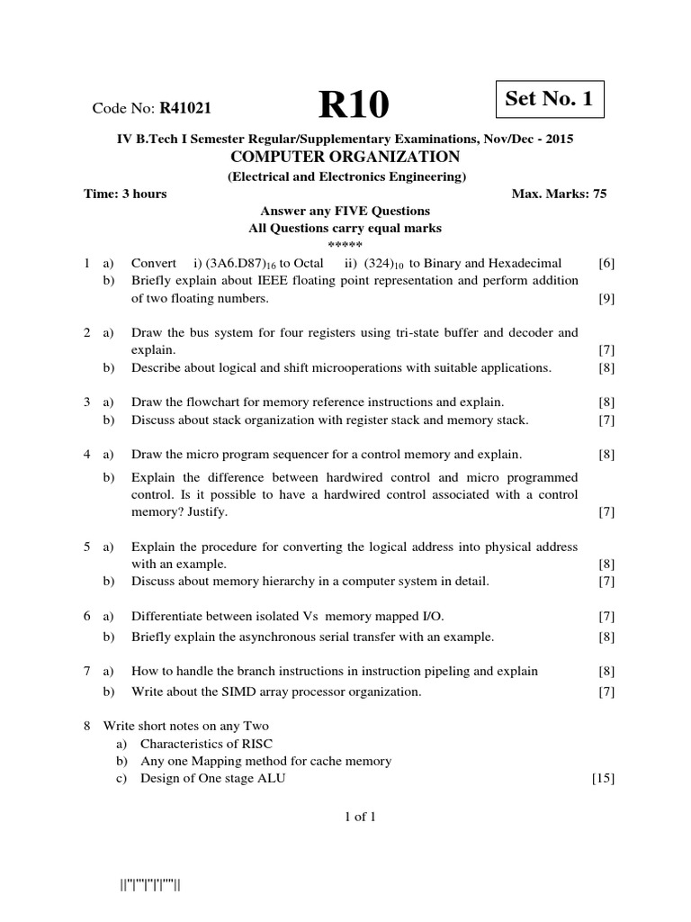 JNTUK Computer Organization Nov 2015 Question Paper PDF Instruction