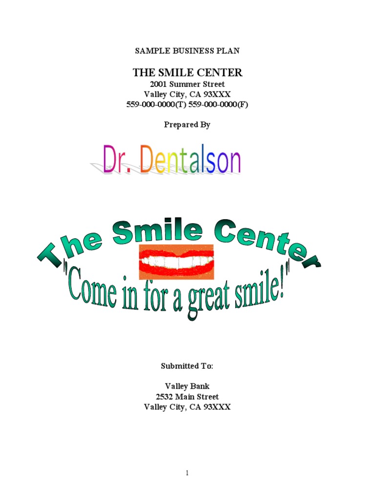 Dental office business plan cover page picture