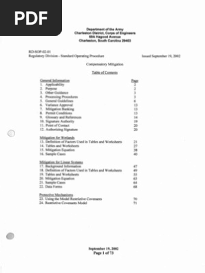 S.O.P. Army Corps of Engineers: Charleston Dist. Stream Mitigation Guidelines