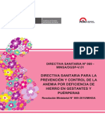 Ds 069 Directiva Sanitaria para La Prevencion y Control de La Anemia Por Deficiencia de Hierro en Gestantes y Puerperas RM 069 2016 Minsa v01