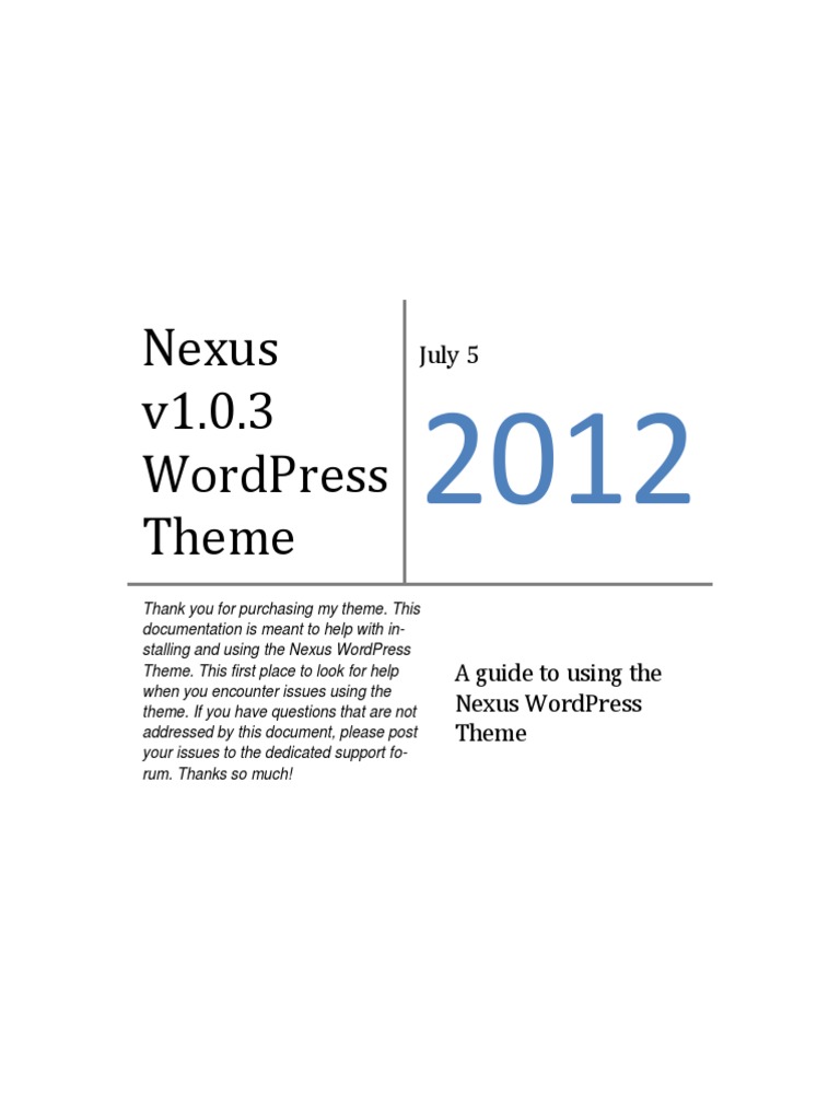 Nexus WordPress Theme Guide | PDF | Word Press | Page Layout