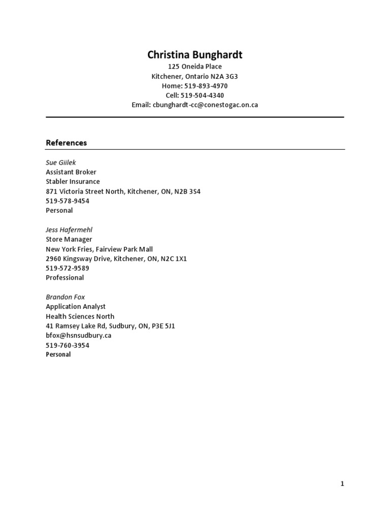 Kitchener Contact Information & References | PDF