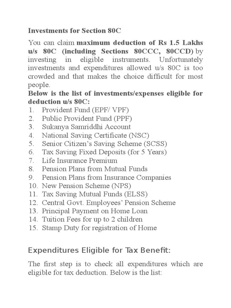 Investments For Section 80C | PDF | Investing | Money