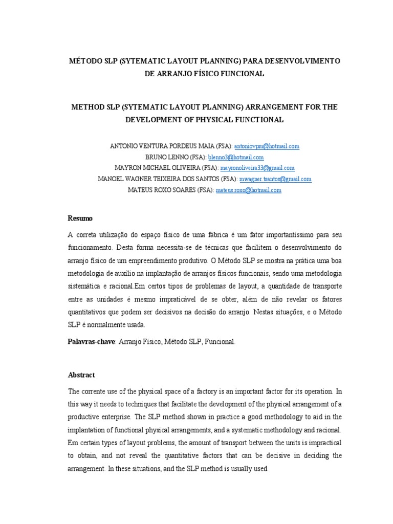 Método SLP (Sytematic Layout Planning) para Desenvolvimento de Arranjo ...