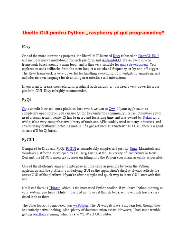 GUI For Raspberry Pi Python | PDF | Graphical User Interfaces | System ...